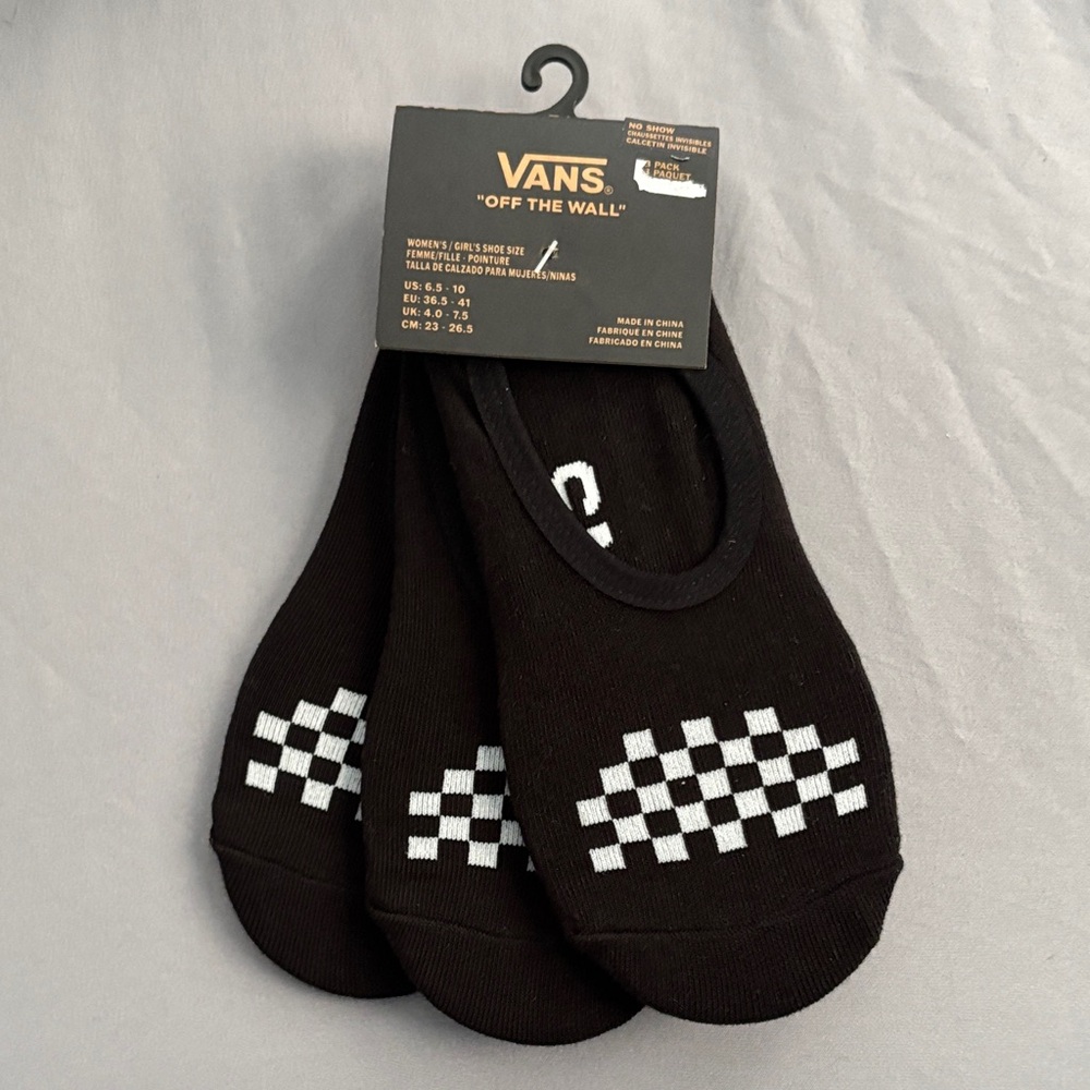 Vans Black No-Show Athletic Socks with White Checkerboard